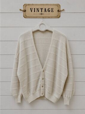 SEARS Cream Grandpa Cardigan Vintage Knit Button Front Size 44